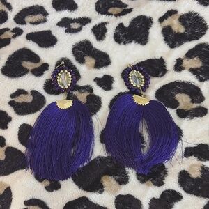 Purple and gold tassel earrings